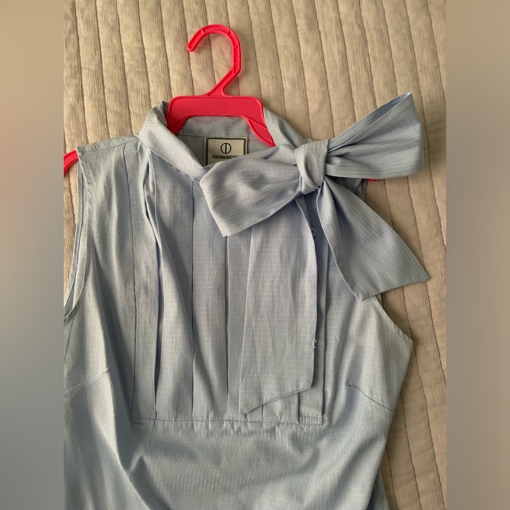 Modcloth Couture District Blue Bow Sleeveless Blouse